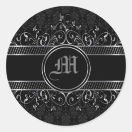 Black & Silver Ornate Gothic Monogrammed Runt Klistermärke