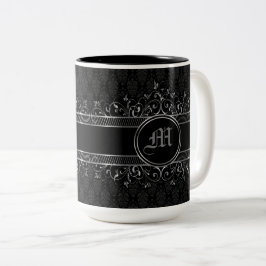 Black & Silver Ornate Gothic Monogrammed Två-Tonad Mugg
