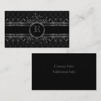 Black & Silver Ornate Gothic Monogrammed Visitkort