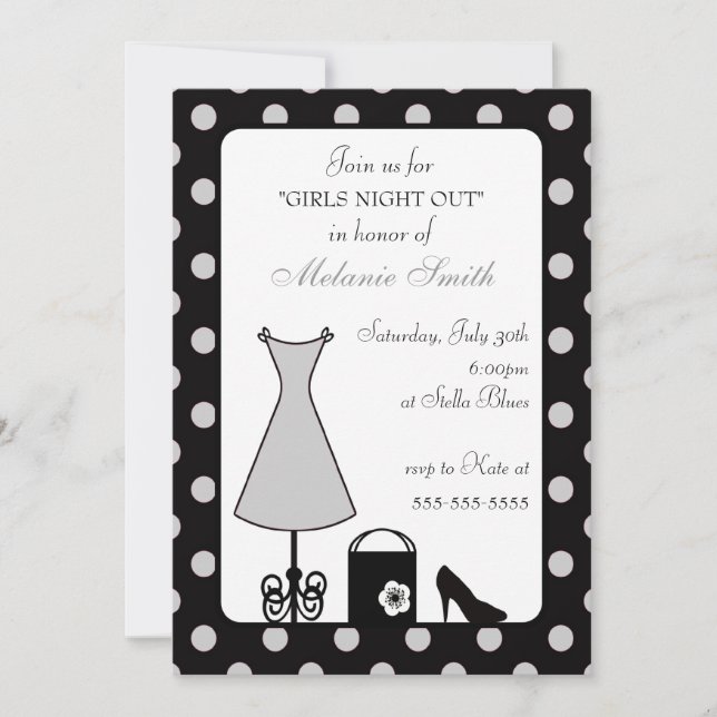 Black Silver Polka Dot Girl's Night Out Inbjudningar (Framsida)