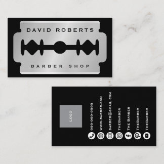 Black Silver Razor Blade Barber Business Card Visitkort