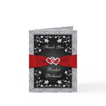 Black Silver Red Blommigt Hearts FAUX Foil Tack