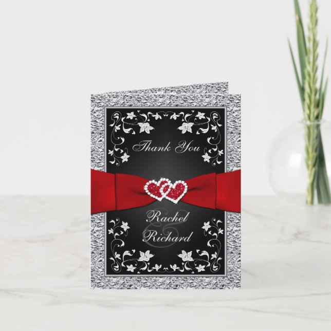 Black Silver Red Blommigt Hearts FAUX Foil Tack (Framsida)