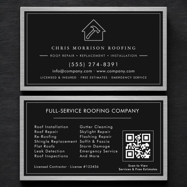 Black Silver Roofing Construction Services QR Code Visitkort (Skapare uppladdad)