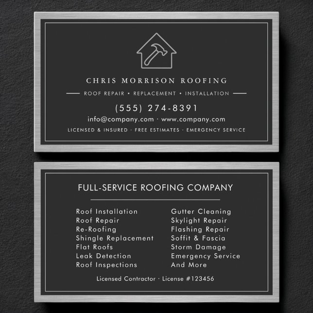 Black Silver Roofing Roofer Construction Services Visitkort (Skapare uppladdad)
