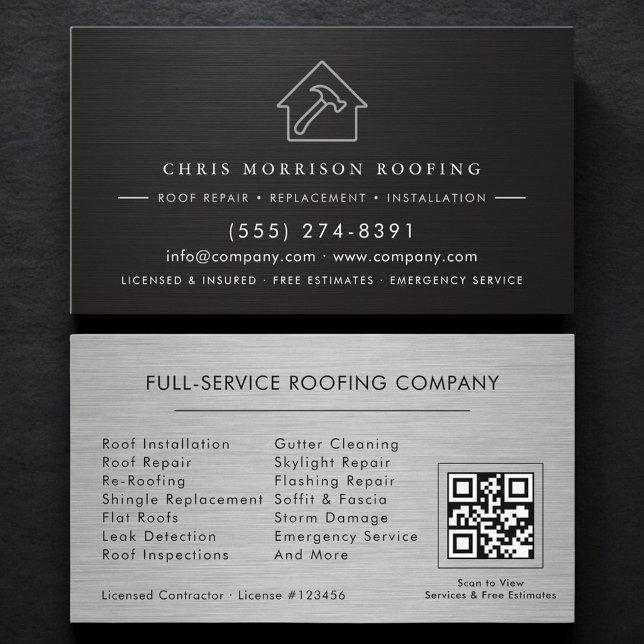 Black Silver Roofing Roofer Contractor QR Code Visitkort (Skapare uppladdad)