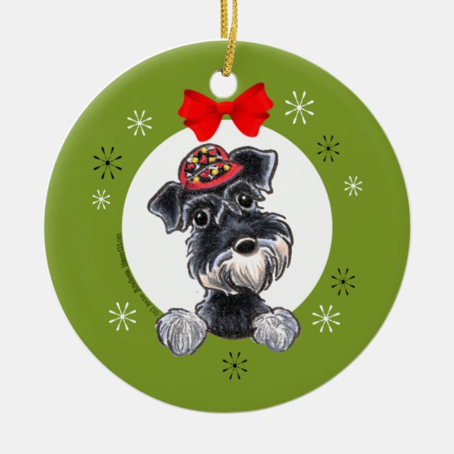 Black Silver Schnauzer-julklapp Julgransprydnad Keramik (Framsidan)