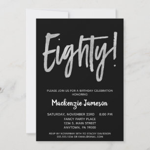 Black Silver Script 80:e Födelsedagsfest inbjudan