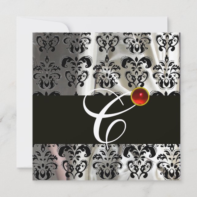 BLACK SILVER SILKE DAMASK TRASA MONOGRAM RED RUBY INBJUDNINGAR (Framsida)