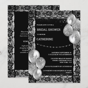 Black silver snöre diamant Shimmer chic ballong Inbjudningar