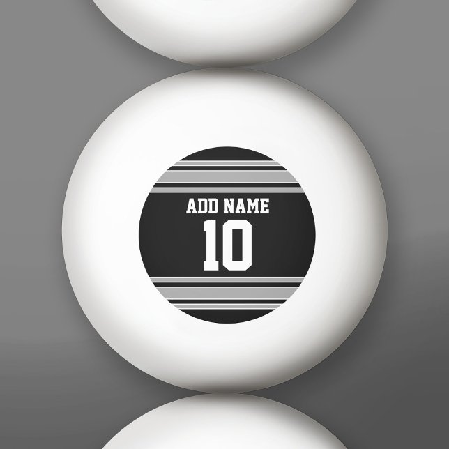 Black Silver Sports Jersey med ditt namn och numme Pingisboll (Custom Ping Pong Balls)