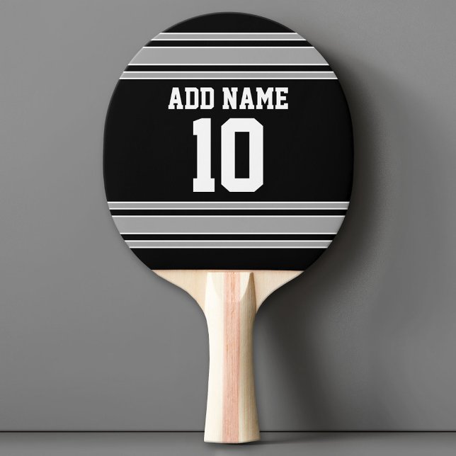 Black Silver Sports Jersey med ditt namn och numme Pingisracket (Custom Ping Pong Paddle - Team or College colors Sports Jersey)