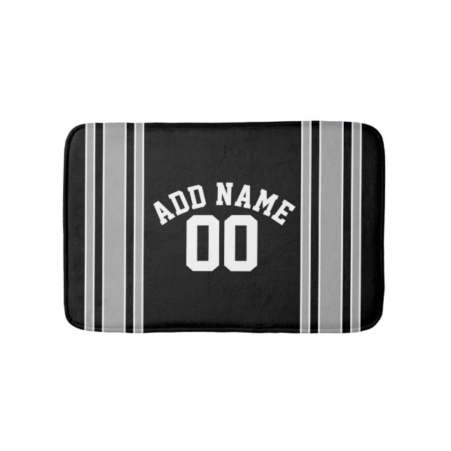 Black Silver Sports Jersey med Namn och nummer Badrumsmatta (Framsidan)