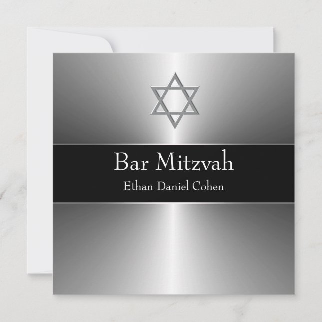 Black Silver Star of David Pub Mitzvah Inbjudningar (Framsida)