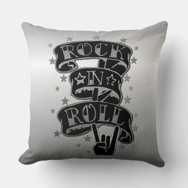 Black & Silver Sten & Roll Logotyp Dekorativ kudde (Framsida)