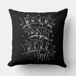 Black & Silver Sten & Roll Logotyp Dekorativ kudde