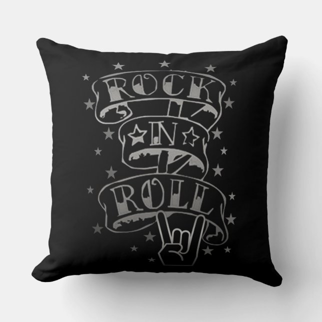 Black & Silver Sten & Roll Logotyp Dekorativ kudde (Framsida)