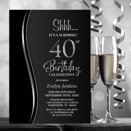 Black Silver Surprise 40:e födelsedagen Inbjudningar