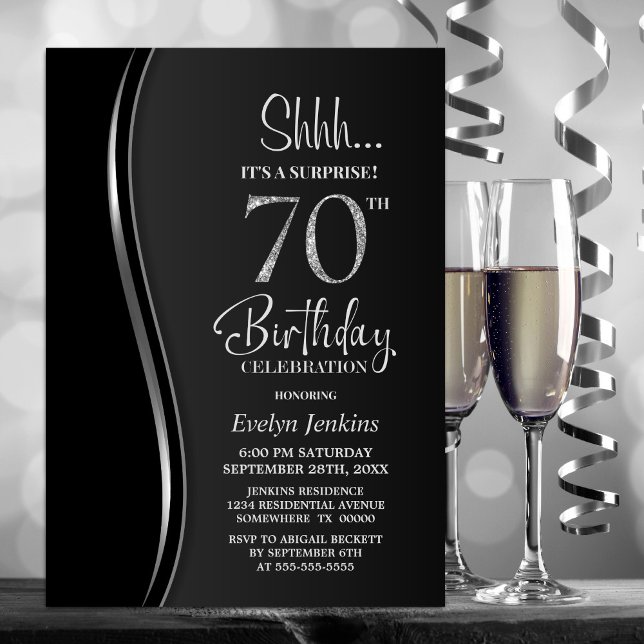 Black Silver Surprise 70:e födelsedagen Inbjudningar (Skapare uppladdad)