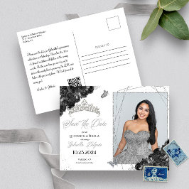 Black & Silver Tiara Quinceañera Photo Postcard Vykort