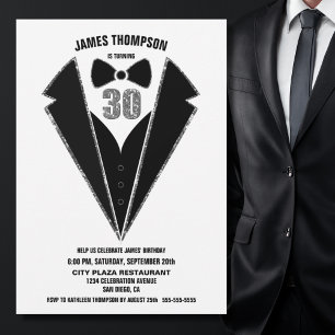 Black Silver Tuxedo 30års födelsedag Party Inbjudningar