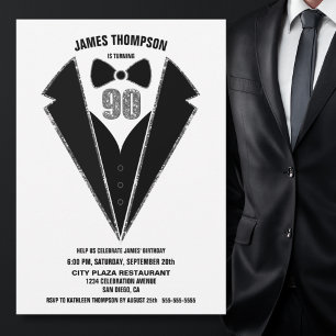 Black Silver Tuxedo 90:e Födelsedagsfest Inbjudningar