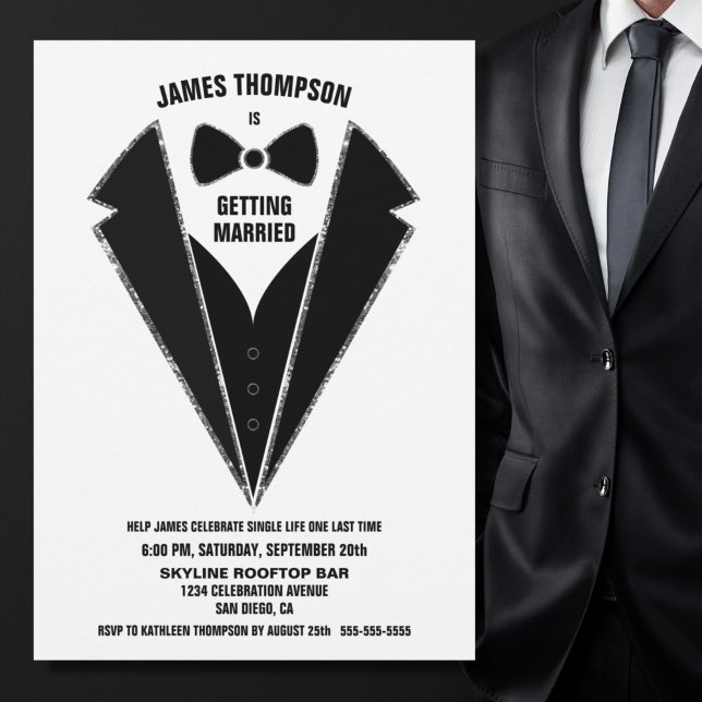 Black Silver Tuxedo Bachelor Party Inbjudningar (Skapare uppladdad)