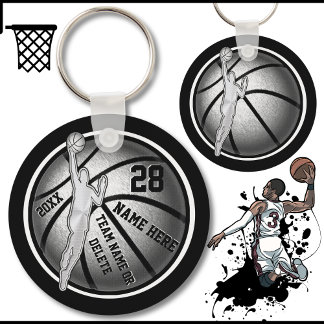 Black, Silver, White, Billigt Basketball Team-pres Nyckelring