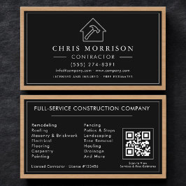 Black Silver Wood Construction Contractor QR Code Visitkort