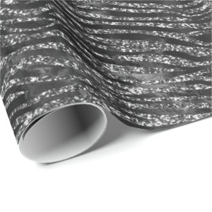 Black Silver Zebra tryck Faux Glitter Presentpapper