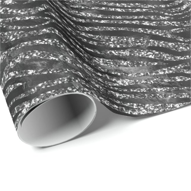Black Silver Zebra tryck Faux Glitter Presentpapper (Rullad Hörn)