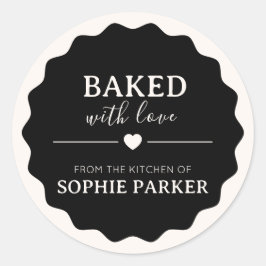 Black Simple Baked With Love Scallop Sticker Runt Klistermärke