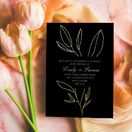 Black Simple Botanical Stem Bröllop Guld