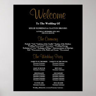 Black Simple Bröllop Ceremony Program Sign Poster