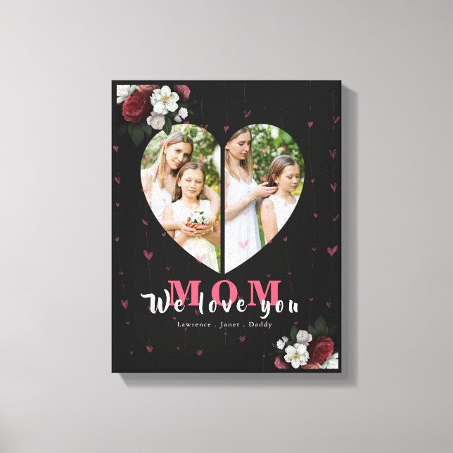 Black Simple Hjärtformade Gift för Mors dag Canvastryck (Framsida)