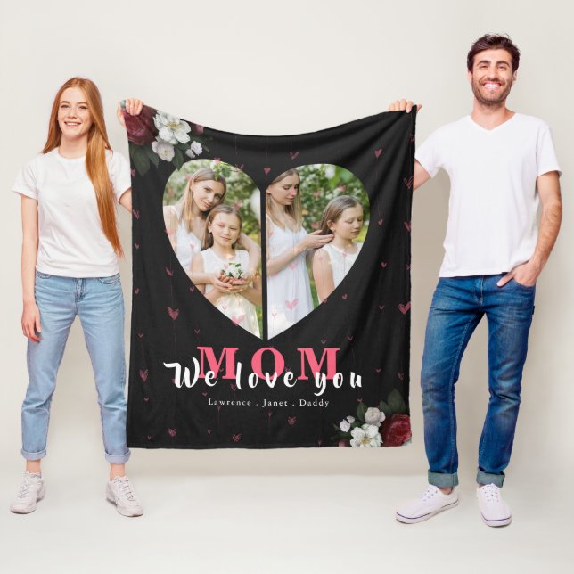 Black Simple Hjärtformade Gift för Mors dag Fleecefilt (På plats)