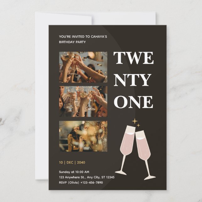 Black Simple Modern Birthday Invitation Inbjudningar (Framsida)