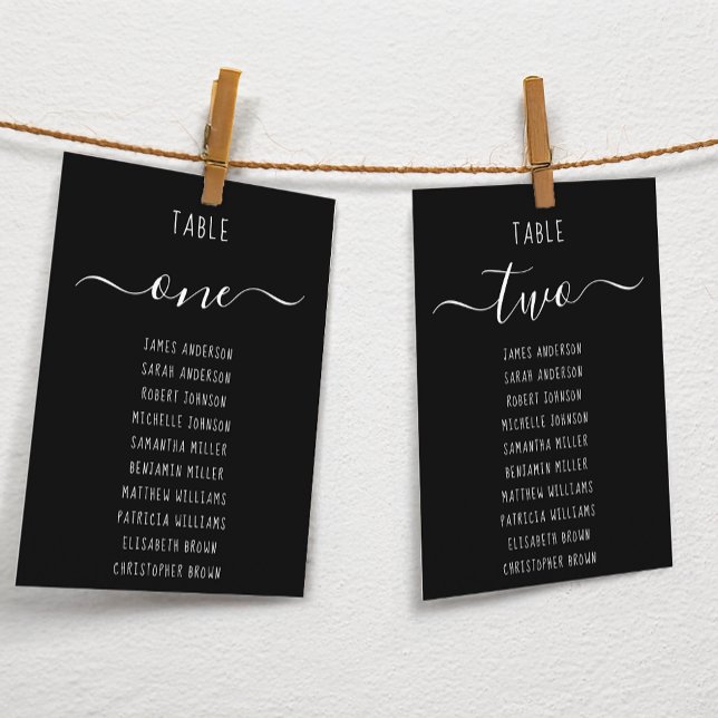 Black Simple Modern Script Seating Chart Card (Skapare uppladdad)