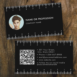 Black Simple Ruler Company QR-kodfoto Visitkort