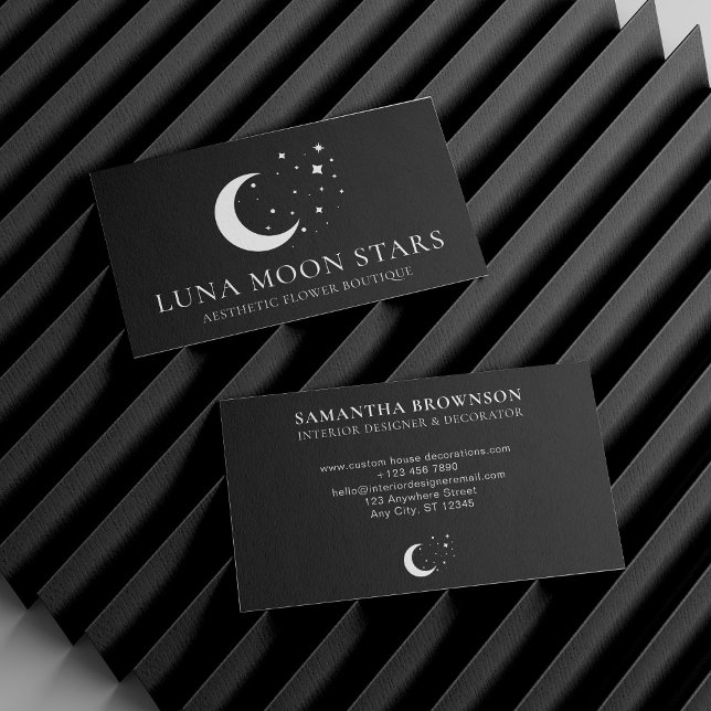 Black Simple Standard Basic Måne Luna Stars Visitkort (Black Simple Standard Basic Moon Luna Stars Business Card)