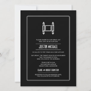 Black Simple Torah Pub Mitzvah Inbjudningar