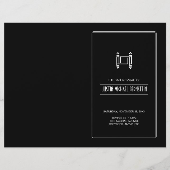 Black Simple Torah Pub Mitzvah-programmet (Framsida)