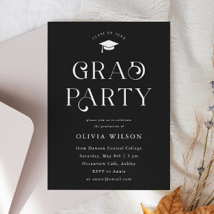 Black Simple Typography Grad Party Inbjudningar