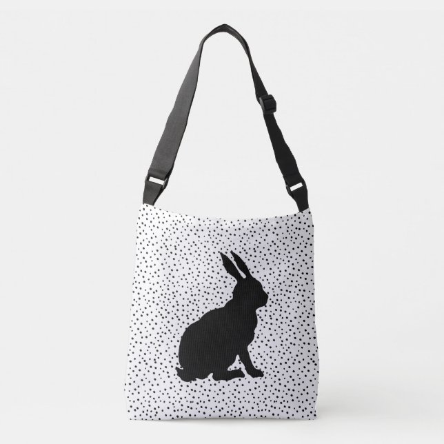 Black Sitta Rabbit Silhouette Polka dots white Axelväska (Framsida)