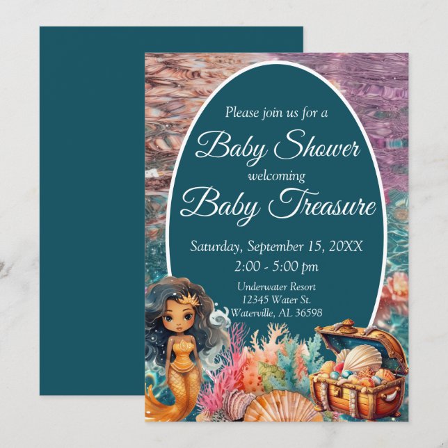 Black Sjöjungfru Baby Shower Inbjudningar (Fram/baksida)