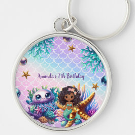 Black Sjöjungfru Birthday Rund Silverfärgad Nyckelring