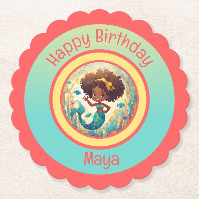 Black Sjöjungfru Birthday Underlägg Papper (Framsida)