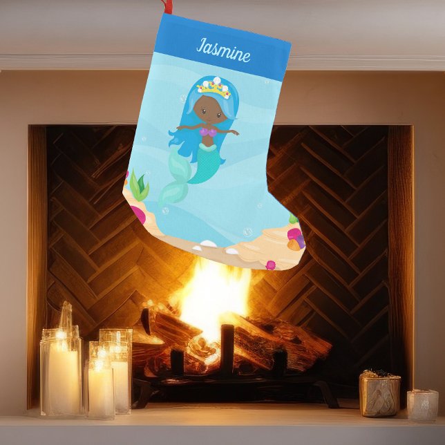 Black Sjöjungfru Girl Cute Anpassningsbar African  Liten Julstrumpa (Skapare uppladdad)