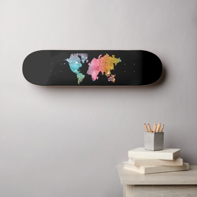 Black Skateboard med Rainbow World Map - Travel (Väggkonst (Horz))