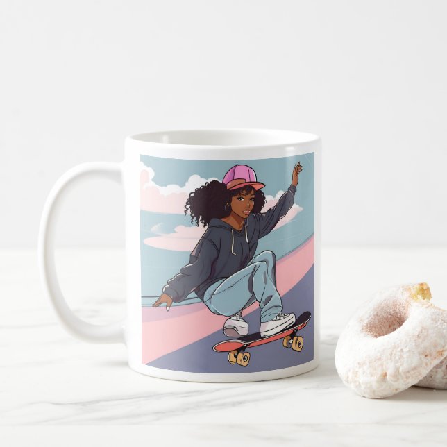 Black Skater Girl Stretched Kanvastryck Kaffemugg (Med munk)